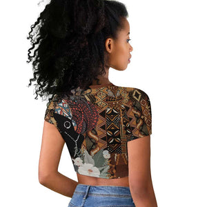 Beautiful Black Woman Raglan Cropped T shirt African Tribal Pattern