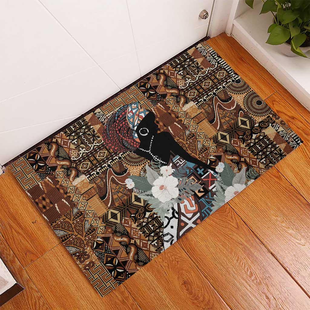 Beautiful Black Woman Rubber Doormat African Tribal Pattern