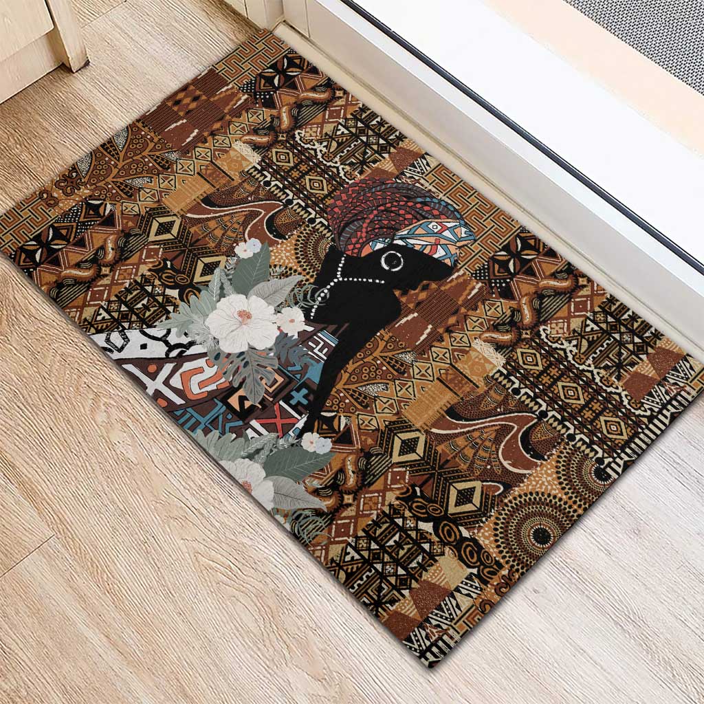 Beautiful Black Woman Rubber Doormat African Tribal Pattern