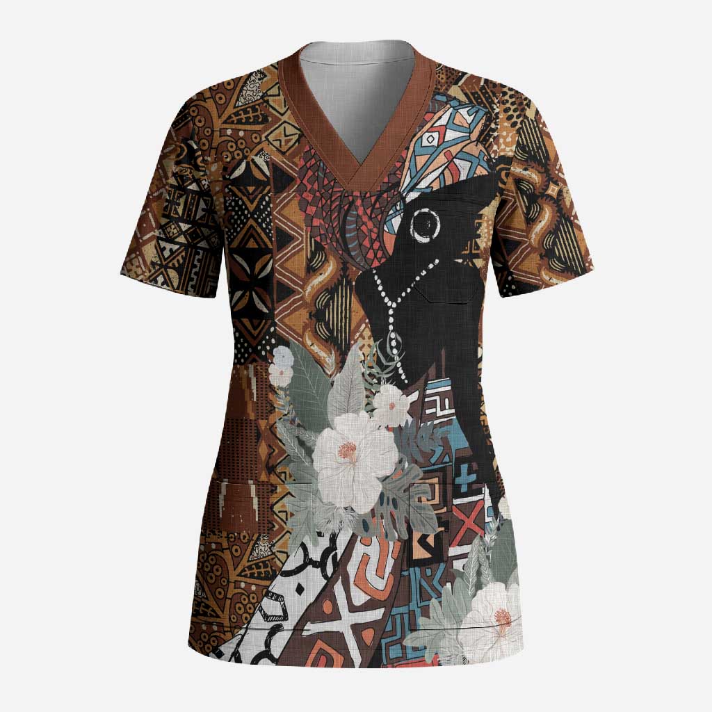 Beautiful Black Woman Scrub Top African Tribal Pattern