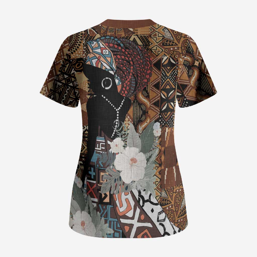 Beautiful Black Woman Scrub Top African Tribal Pattern