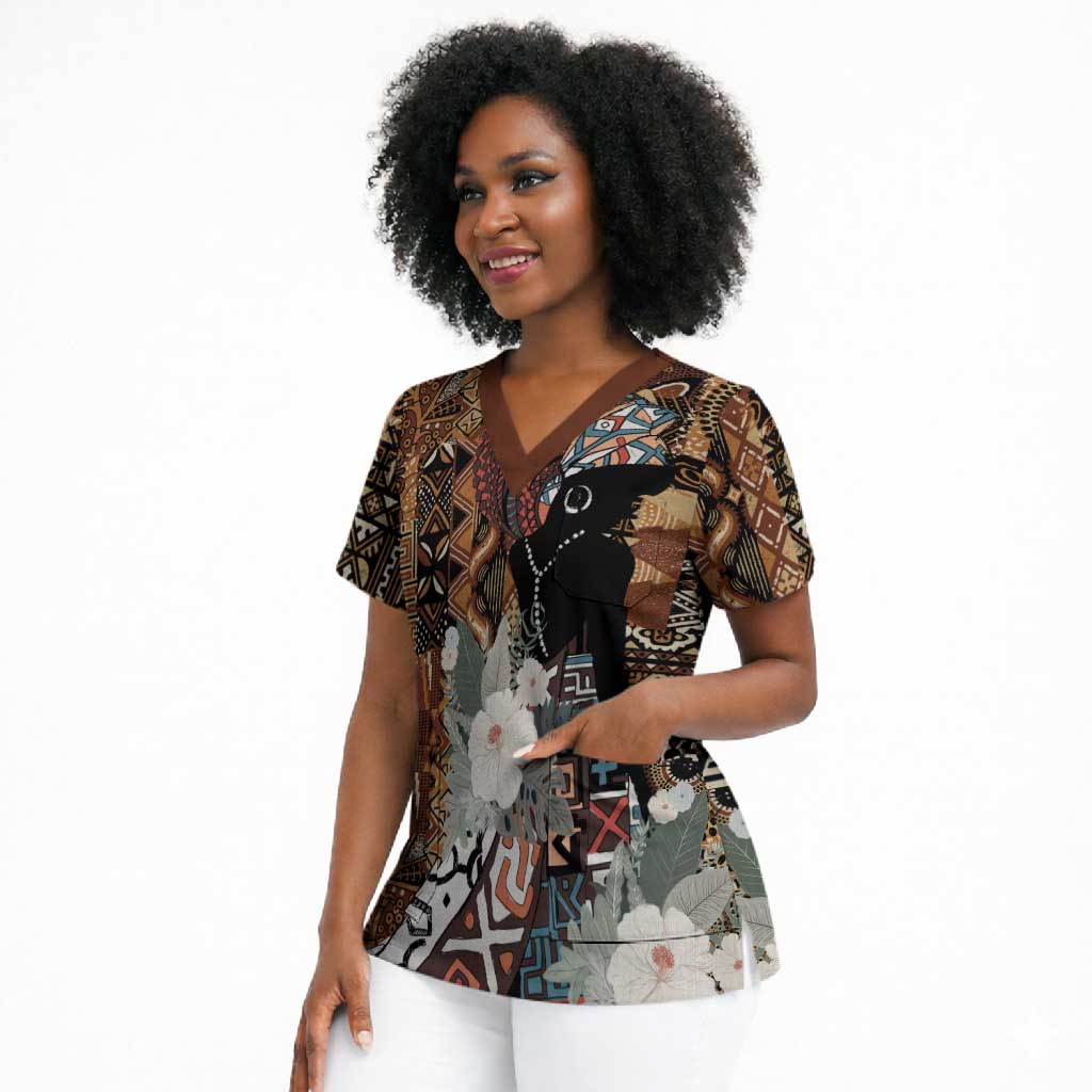 Beautiful Black Woman Scrub Top African Tribal Pattern