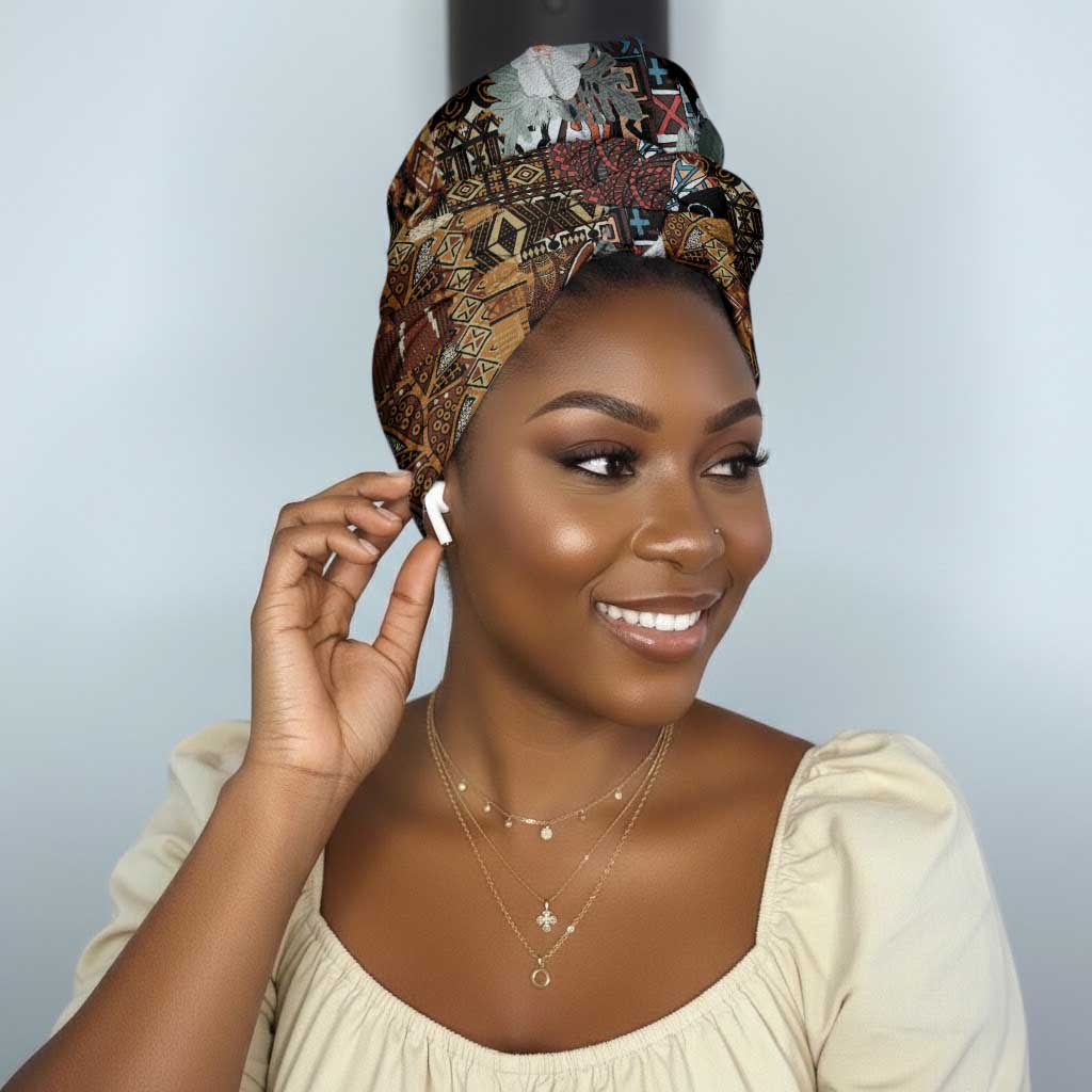 Beautiful Black Woman Simple Headwrap African Tribal Pattern