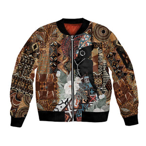 Beautiful Black Woman Sleeve Zip Bomber Jacket African Tribal Pattern