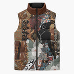 Beautiful Black Woman Sleeveless Puffer Jacket African Tribal Pattern