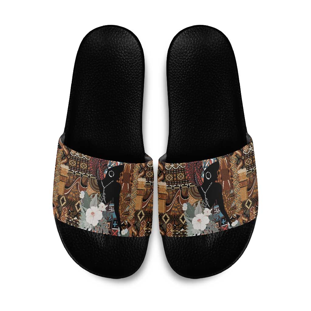 Beautiful Black Woman Slide Sandals African Tribal Pattern