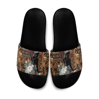 Beautiful Black Woman Slide Sandals African Tribal Pattern