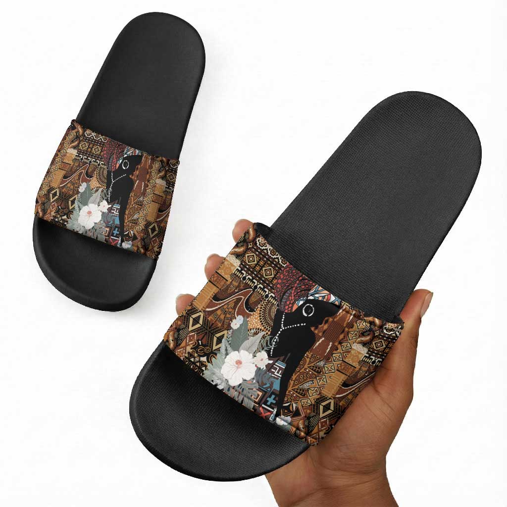 Beautiful Black Woman Slide Sandals African Tribal Pattern