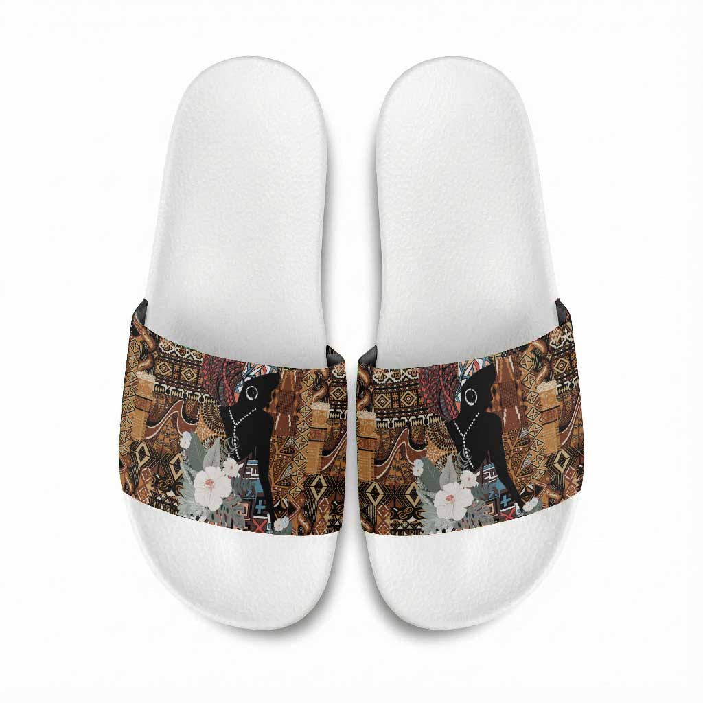 Beautiful Black Woman Slide Sandals African Tribal Pattern
