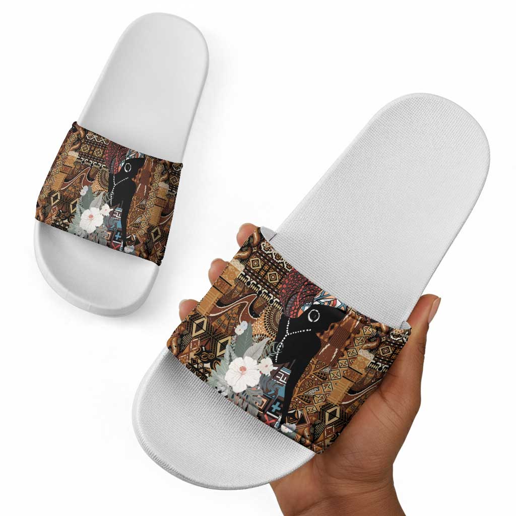 Beautiful Black Woman Slide Sandals African Tribal Pattern