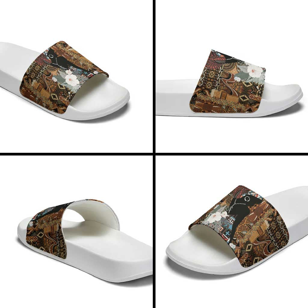 Beautiful Black Woman Slide Sandals African Tribal Pattern