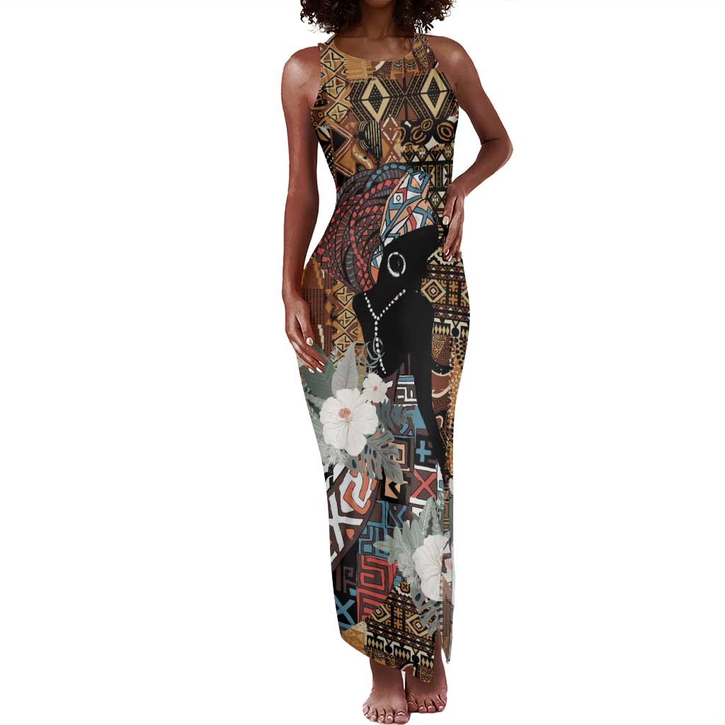 Beautiful Black Woman Tank Maxi Dress African Tribal Pattern