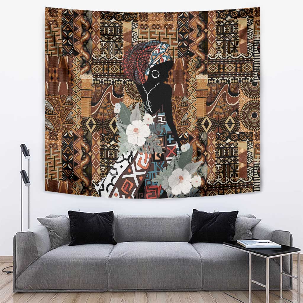 Beautiful Black Woman Tapestry African Tribal Pattern