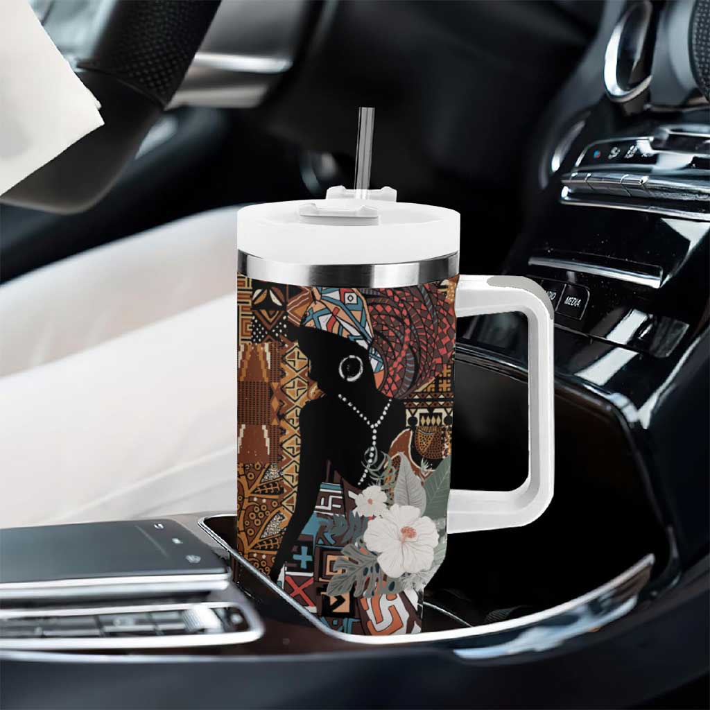 Beautiful Black Woman Tumbler With Handle African Tribal Pattern