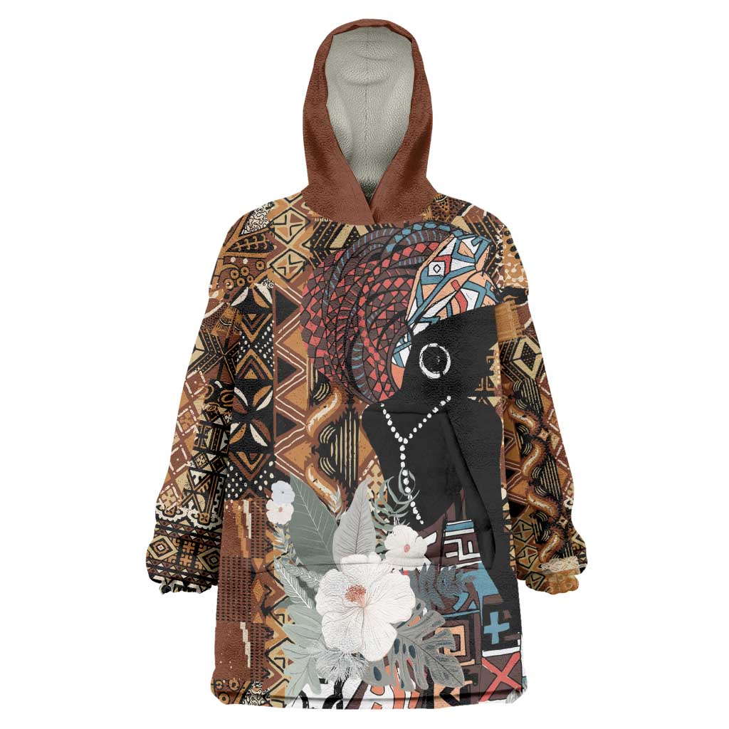 Beautiful Black Woman Wearable Blanket Hoodie African Tribal Pattern