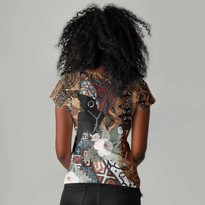 Beautiful Black Woman Women V-Neck T-Shirt African Tribal Pattern