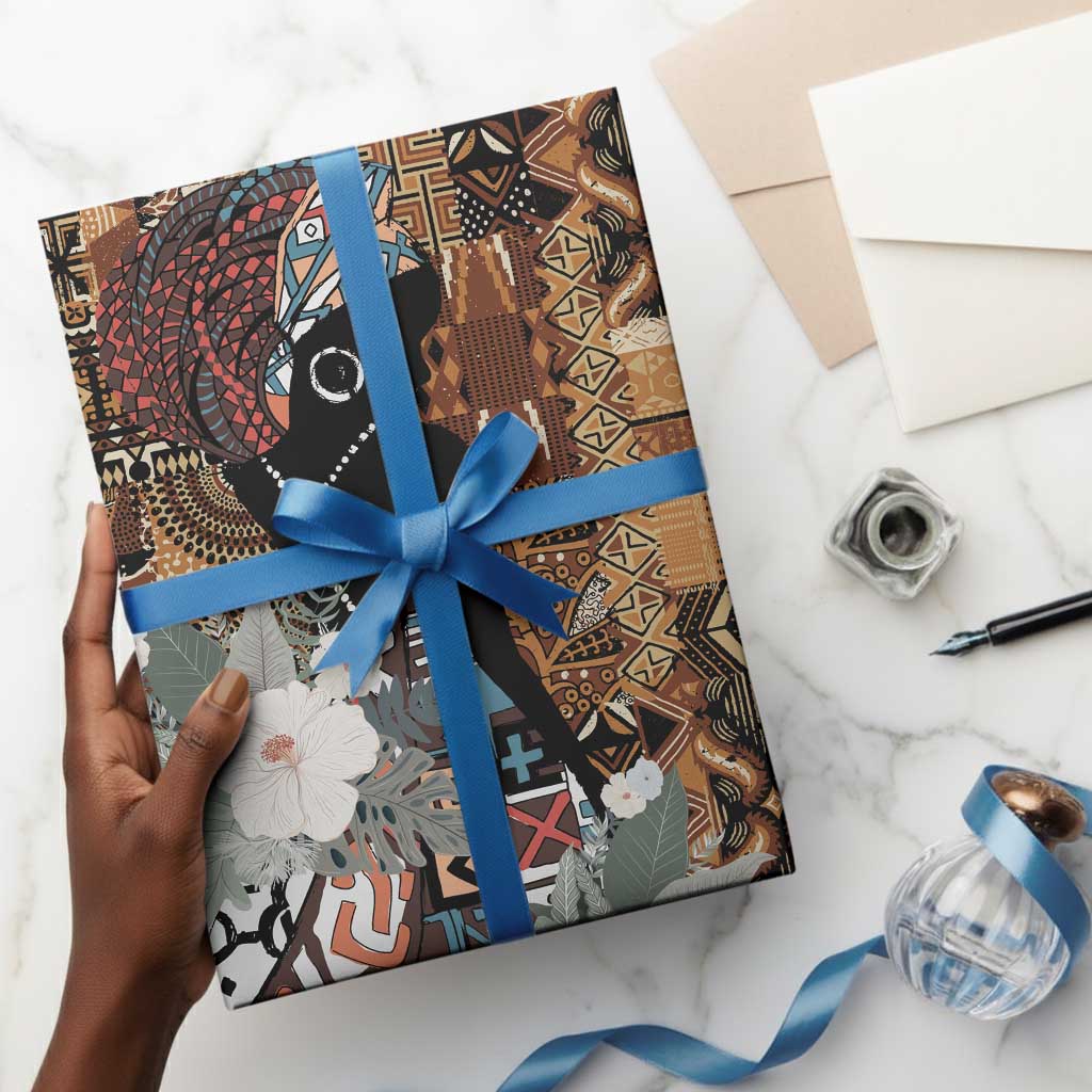 Beautiful Black Woman Wrapping Paper African Tribal Pattern - African Pride