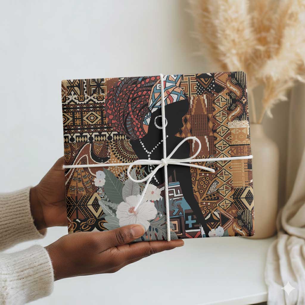 Beautiful Black Woman Wrapping Paper African Tribal Pattern - African Pride