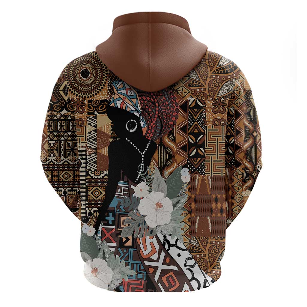 Beautiful Black Woman Zip Hoodie African Tribal Pattern