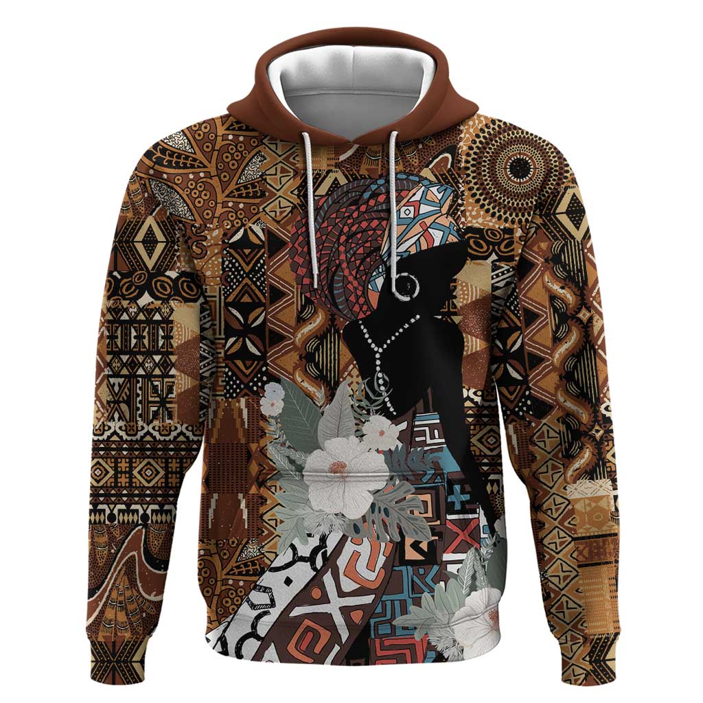 Beautiful Black Woman Zip Hoodie African Tribal Pattern