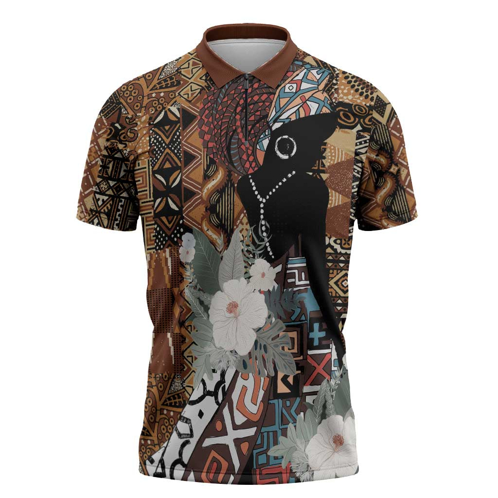 Beautiful Black Woman Zipper Polo Shirt African Tribal Pattern