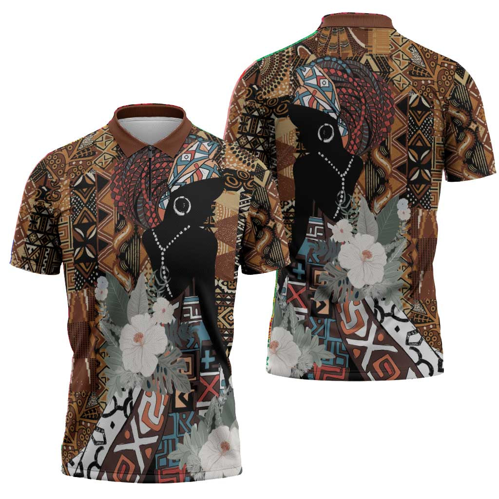 Beautiful Black Woman Zipper Polo Shirt African Tribal Pattern