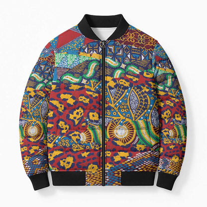 Traditional African Animal Skins Pattern Bomber Puffer Jacket