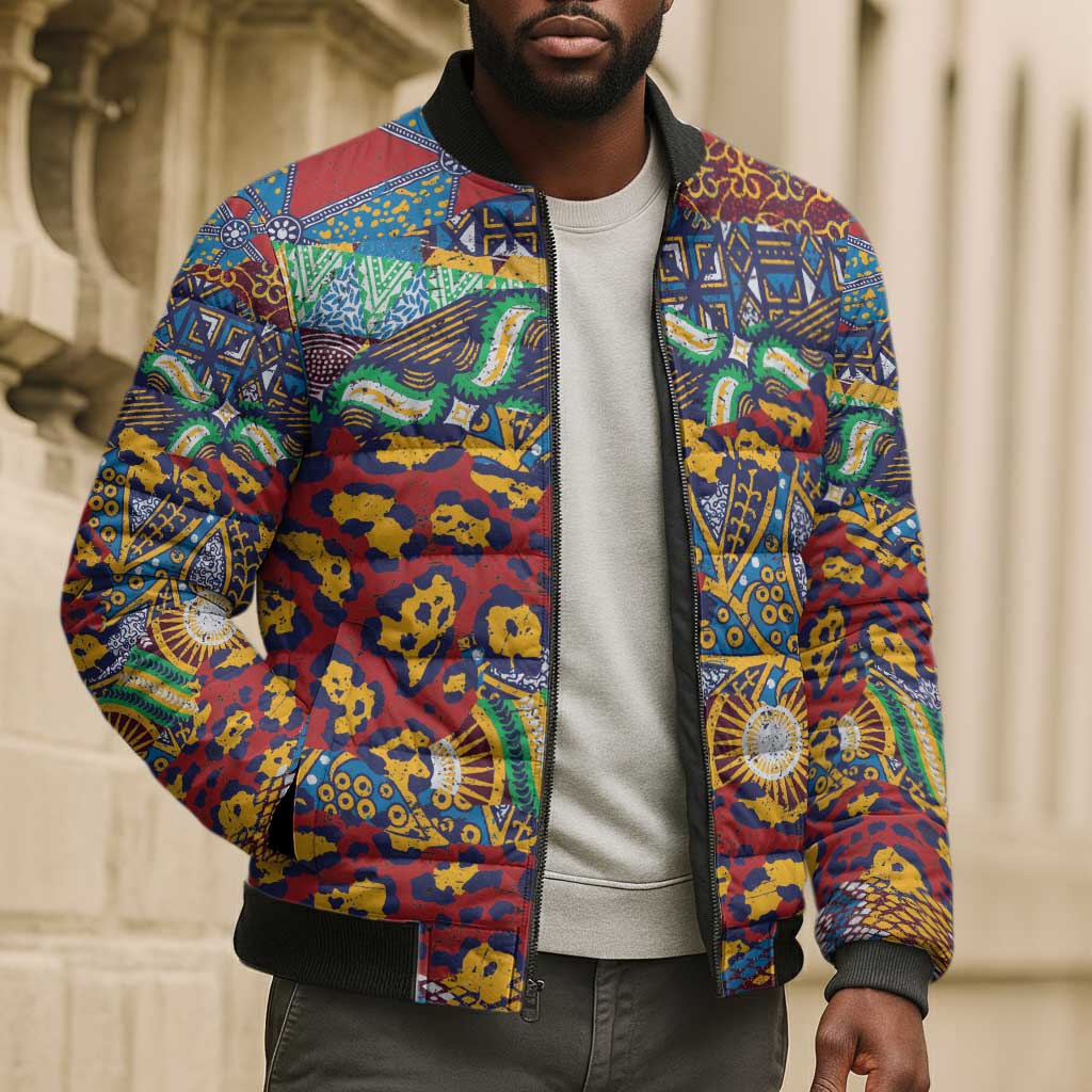 Traditional African Animal Skins Pattern Bomber Puffer Jacket