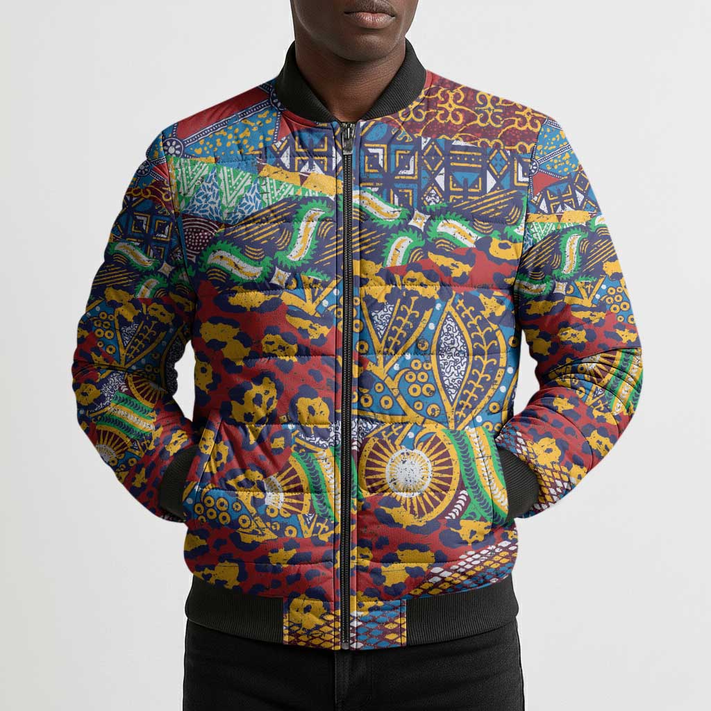 Traditional African Animal Skins Pattern Bomber Puffer Jacket