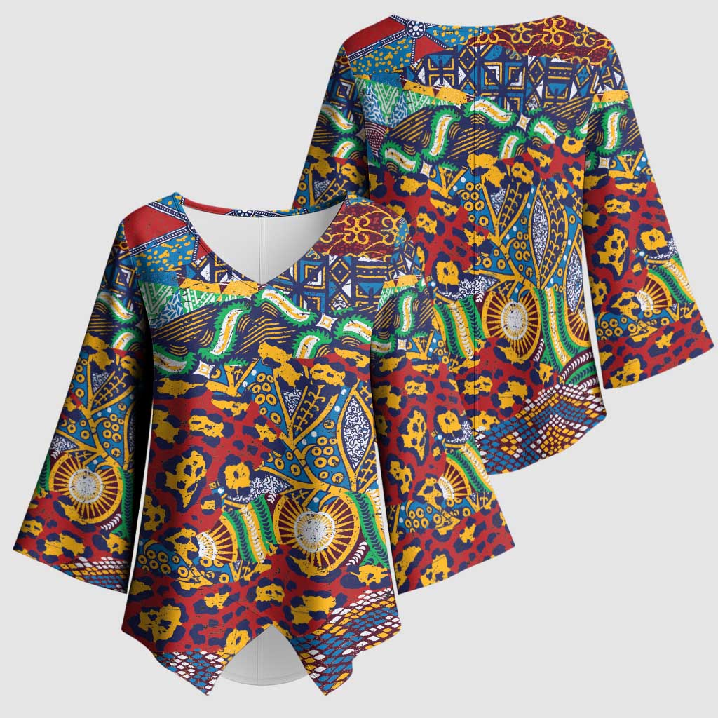 Traditional African Animal Skins Pattern Kimono Sleeve Blouse