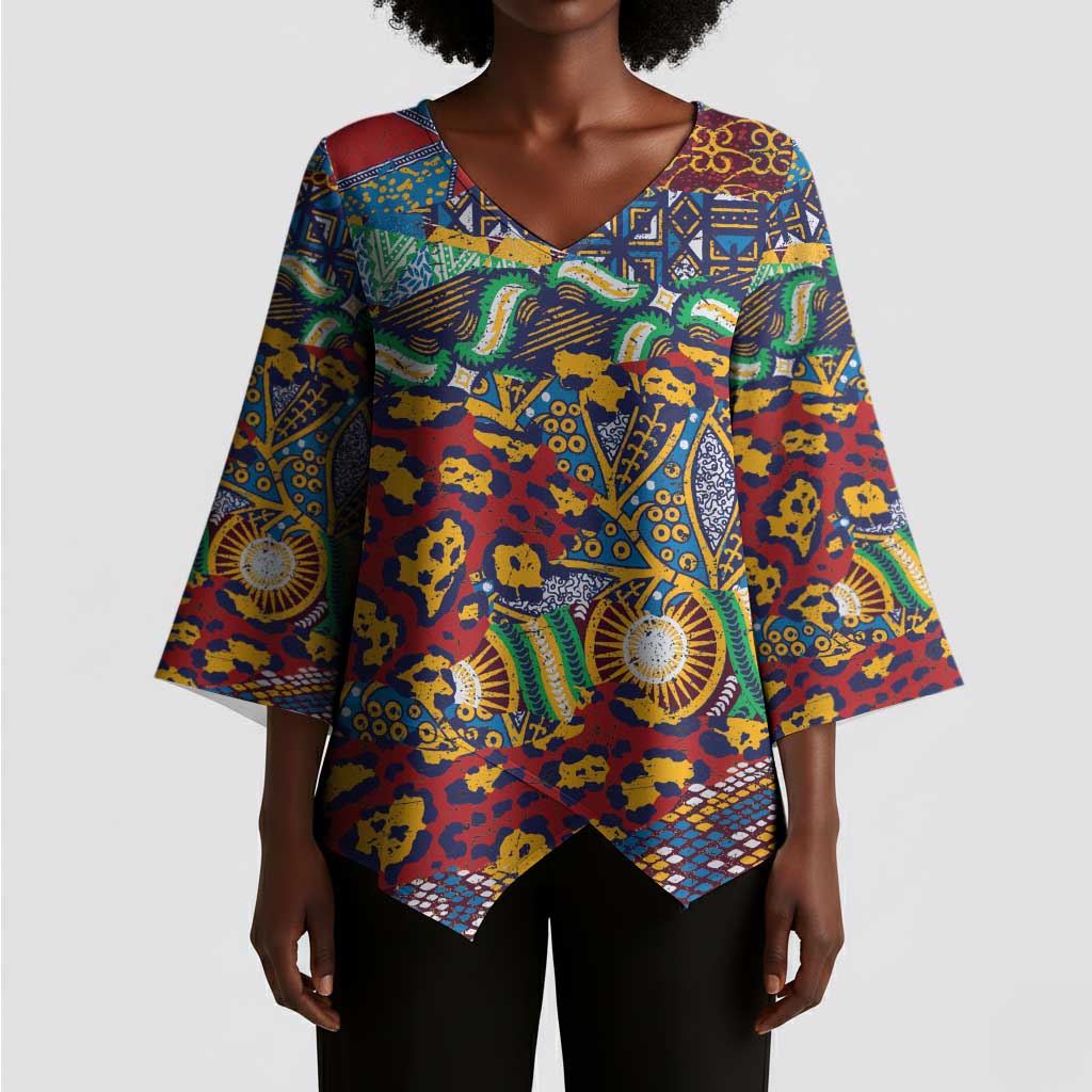 Traditional African Animal Skins Pattern Kimono Sleeve Blouse