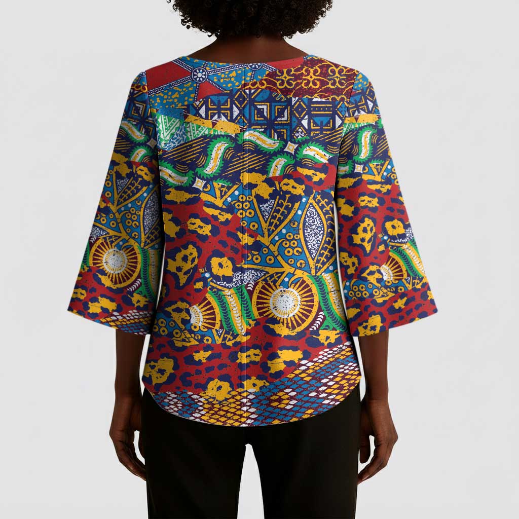 Traditional African Animal Skins Pattern Kimono Sleeve Blouse