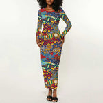 Traditional African Animal Skins Pattern Long Sleeve Bodycon Dress LT9