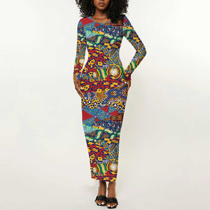 Traditional African Animal Skins Pattern Long Sleeve Bodycon Dress