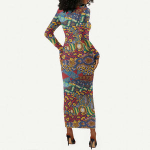 Traditional African Animal Skins Pattern Long Sleeve Bodycon Dress