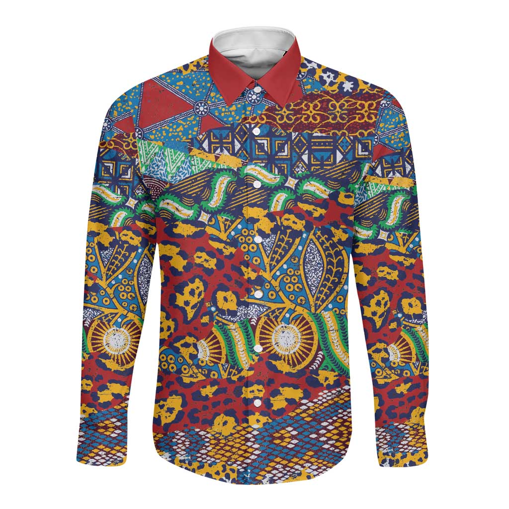 Traditional African Animal Skins Pattern Long Sleeve Button Shirt