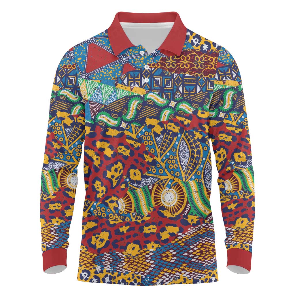 Traditional African Animal Skins Pattern Long Sleeve Polo Shirt