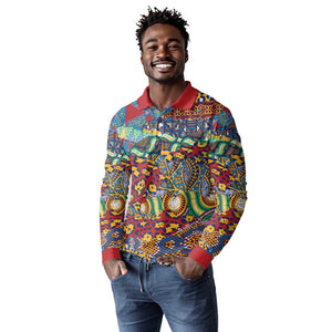 Traditional African Animal Skins Pattern Long Sleeve Polo Shirt