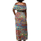 Traditional African Animal Skins Pattern Off Shoulder Maxi Dress