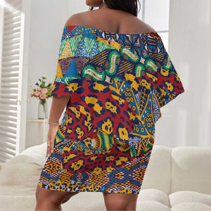 Traditional African Animal Skins Pattern Off Shoulder Short Dress