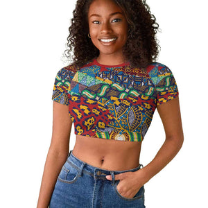 Traditional African Animal Skins Pattern Raglan Cropped T shirt