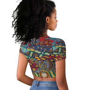 Traditional African Animal Skins Pattern Raglan Cropped T shirt