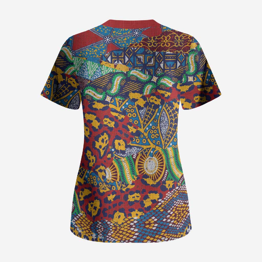 Traditional African Animal Skins Pattern Scrub Top