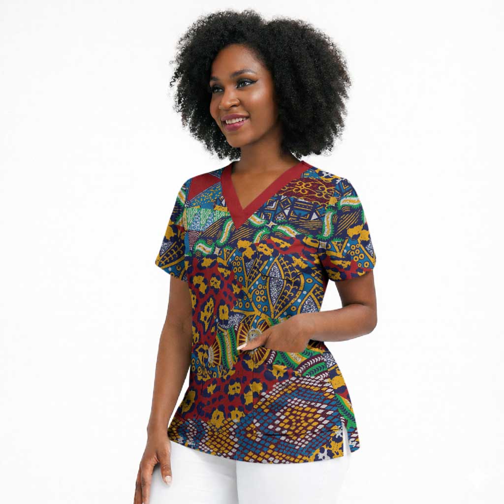 Traditional African Animal Skins Pattern Scrub Top
