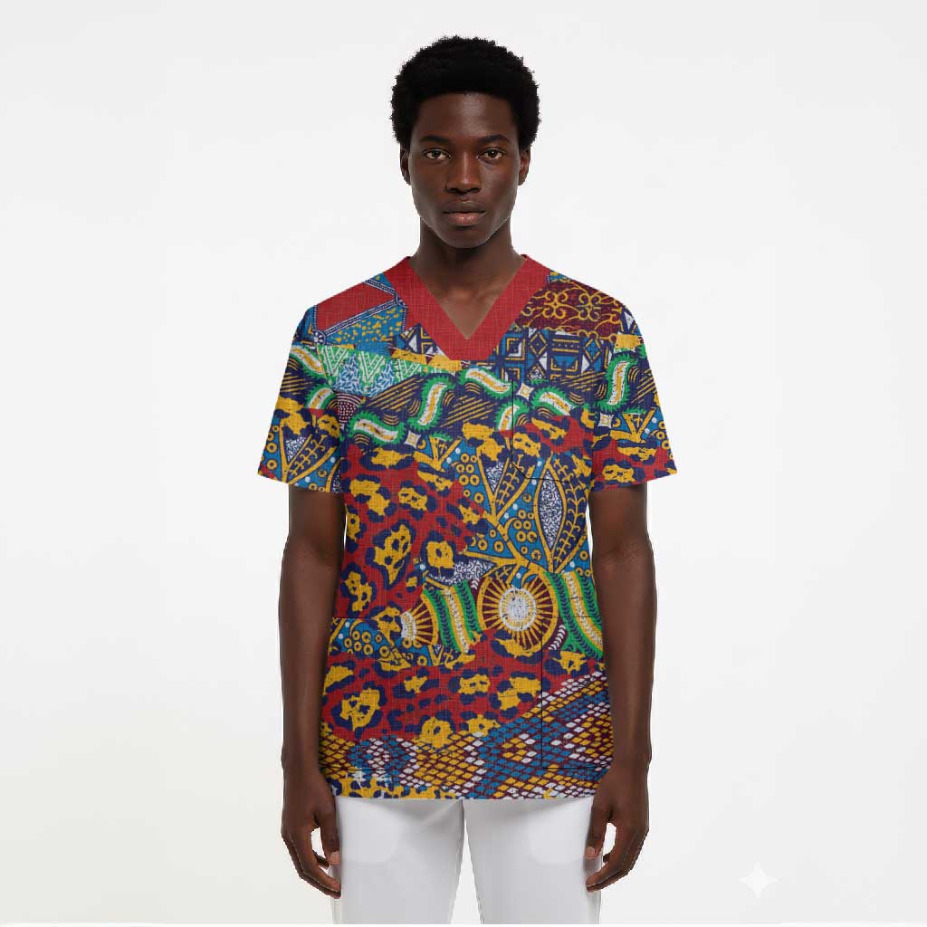 Traditional African Animal Skins Pattern Scrub Top
