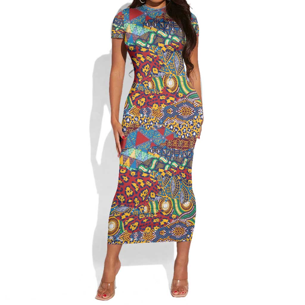 Traditional African Animal Skins Pattern Short Sleeve Bodycon Dress