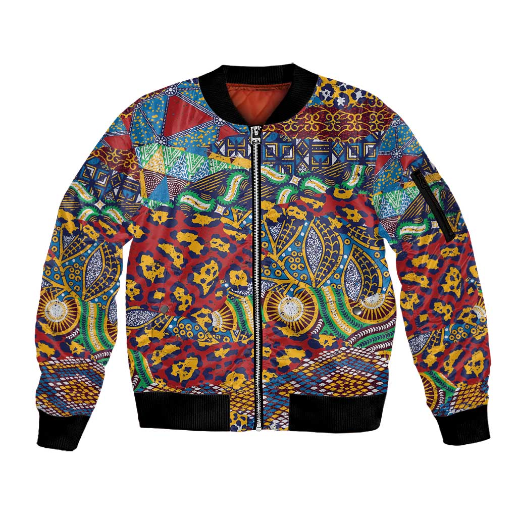 Traditional African Animal Skins Pattern Sleeve Zip Bomber Jacket