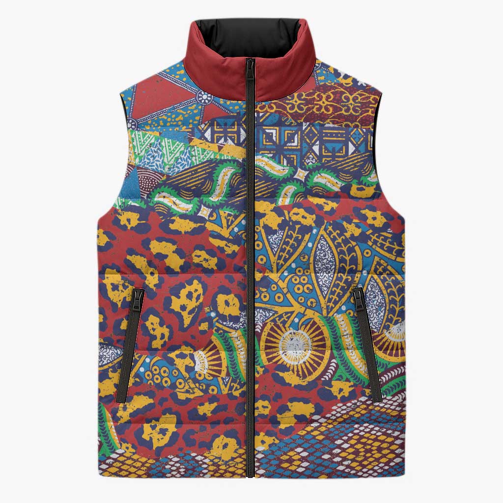 Traditional African Animal Skins Pattern Sleeveless Puffer Jacket