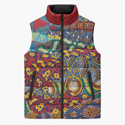 Traditional African Animal Skins Pattern Sleeveless Puffer Jacket