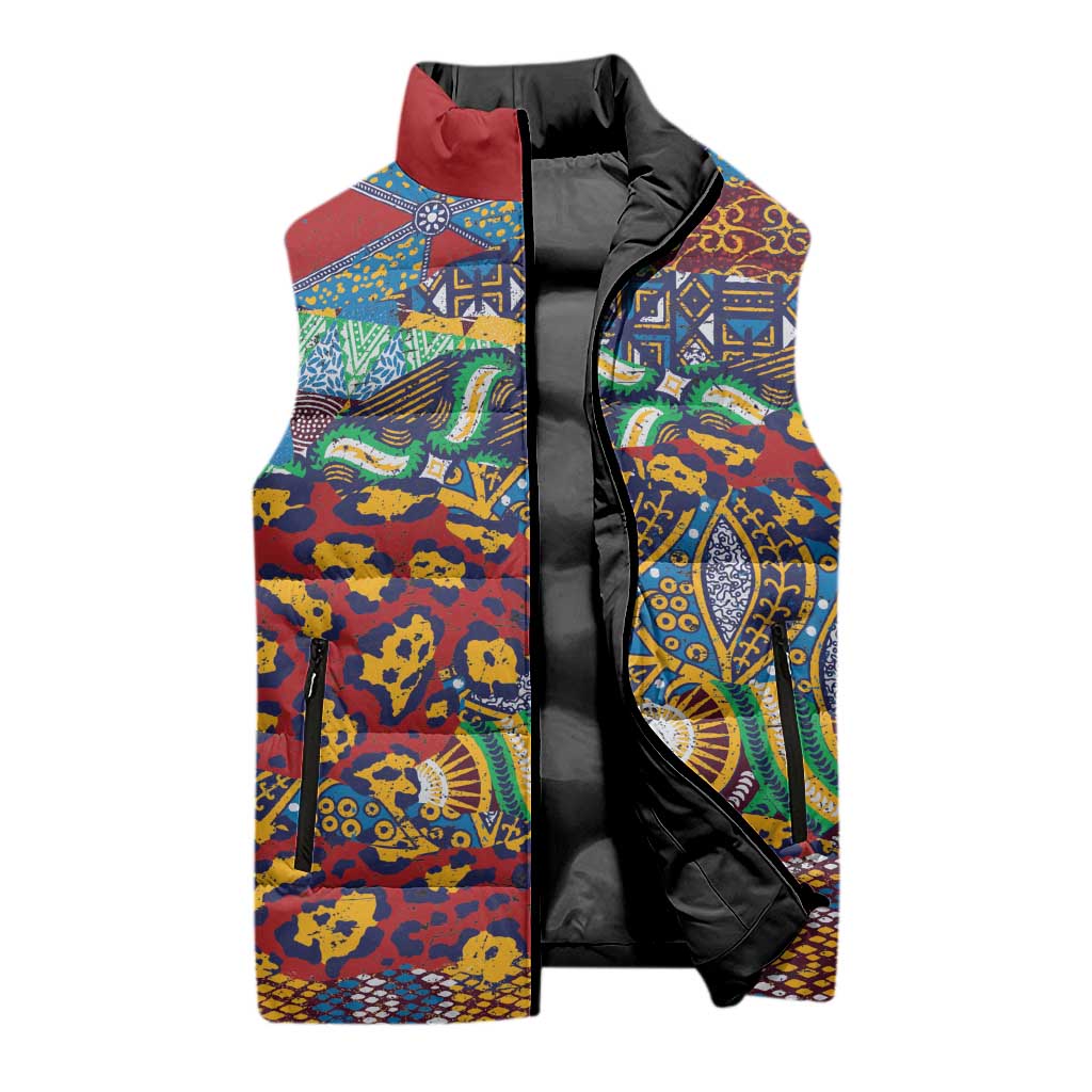 Traditional African Animal Skins Pattern Sleeveless Puffer Jacket